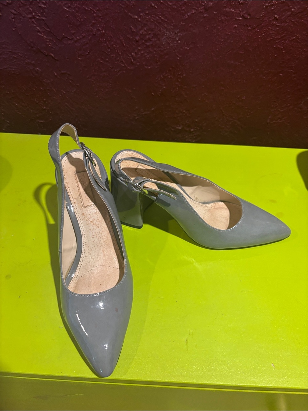 Topshop Gray Pointed Slingback Block Heels